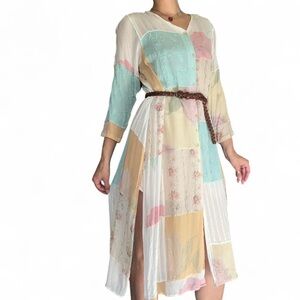 Vintage Patchwork Multicolor Pastel button up Dress by April Cornell